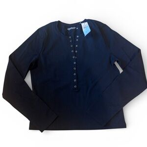NWT ABERCROMBIE SOFT A&F RIBBED SNAP FRONT LONG SLEEVED TOP SIZE LARGE